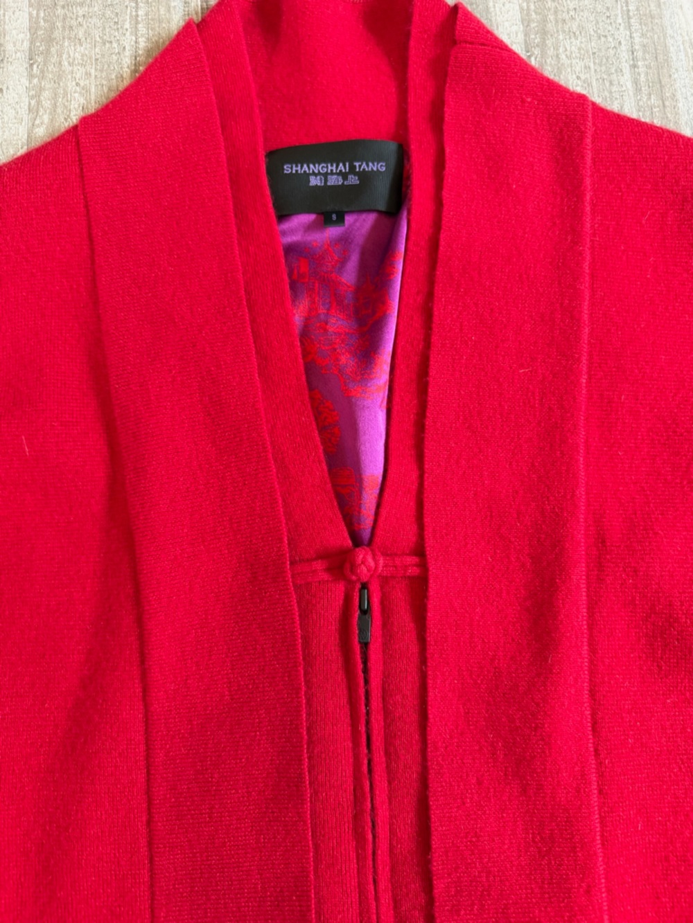 Shanghai Tang Red Wool Blend Belted Kimono Sweater - Picture 7 of 9